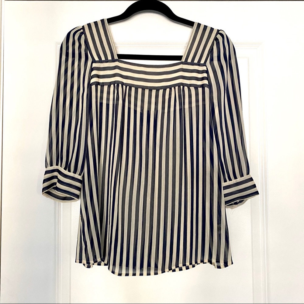 Anthropologie Navy and Cream Striped Blouse XS